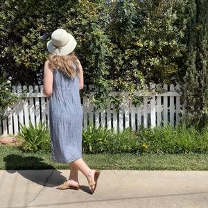 Flax Linen Summery Blue Dress Coverup with Hood